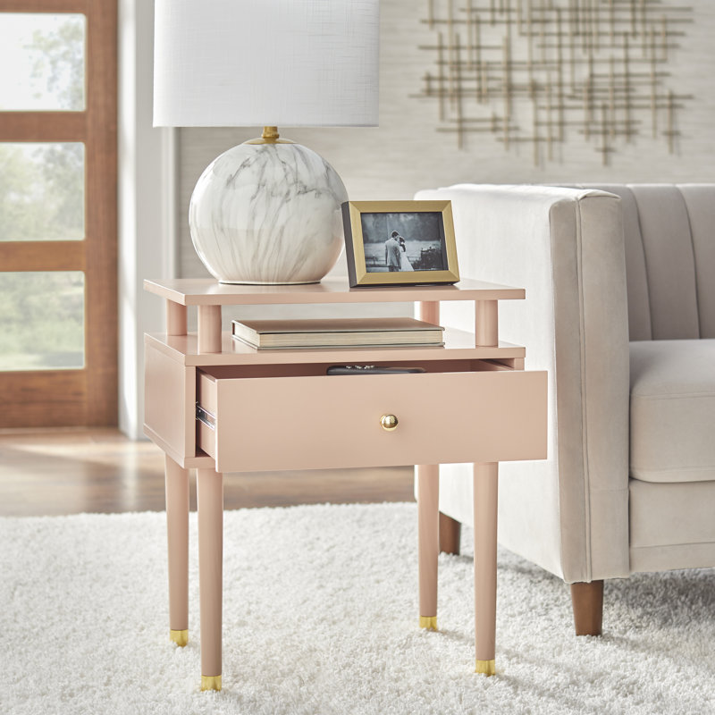 Camylle End Table with Storage, Blush Pink/Gold