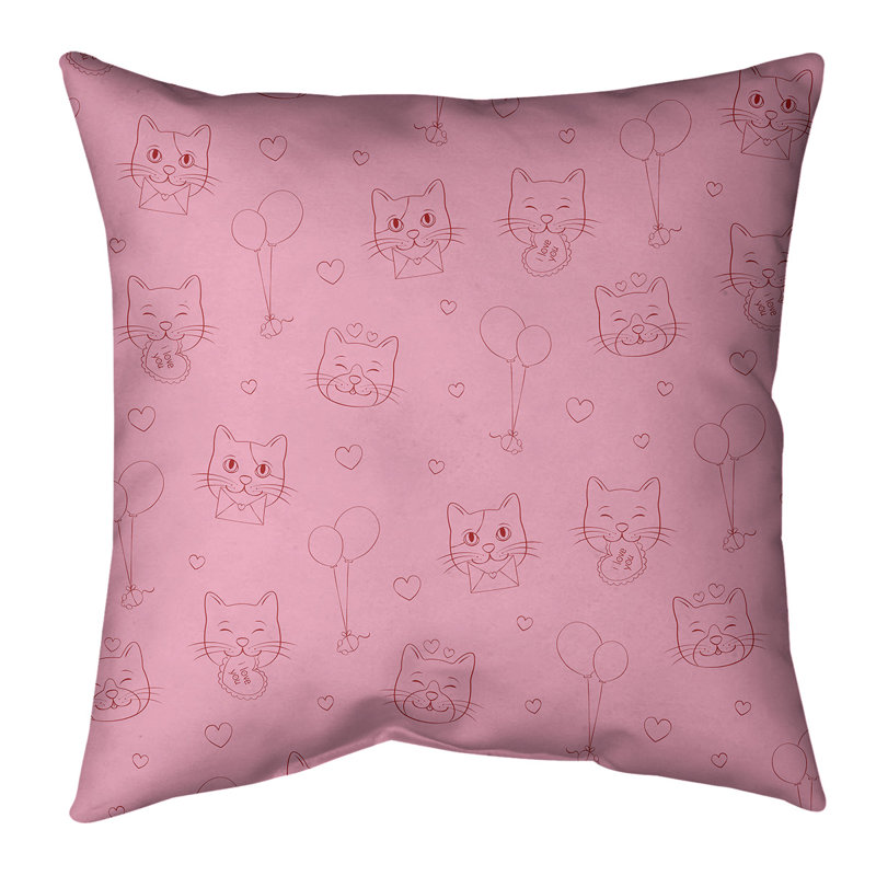 Coussin de chats st day, Rose / Rouge, 14 po x 14 po