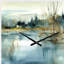 Illustration de paysage d'été lac V - horloge murale en forme de lac, horloge murale asymétrique Lake House-106136269