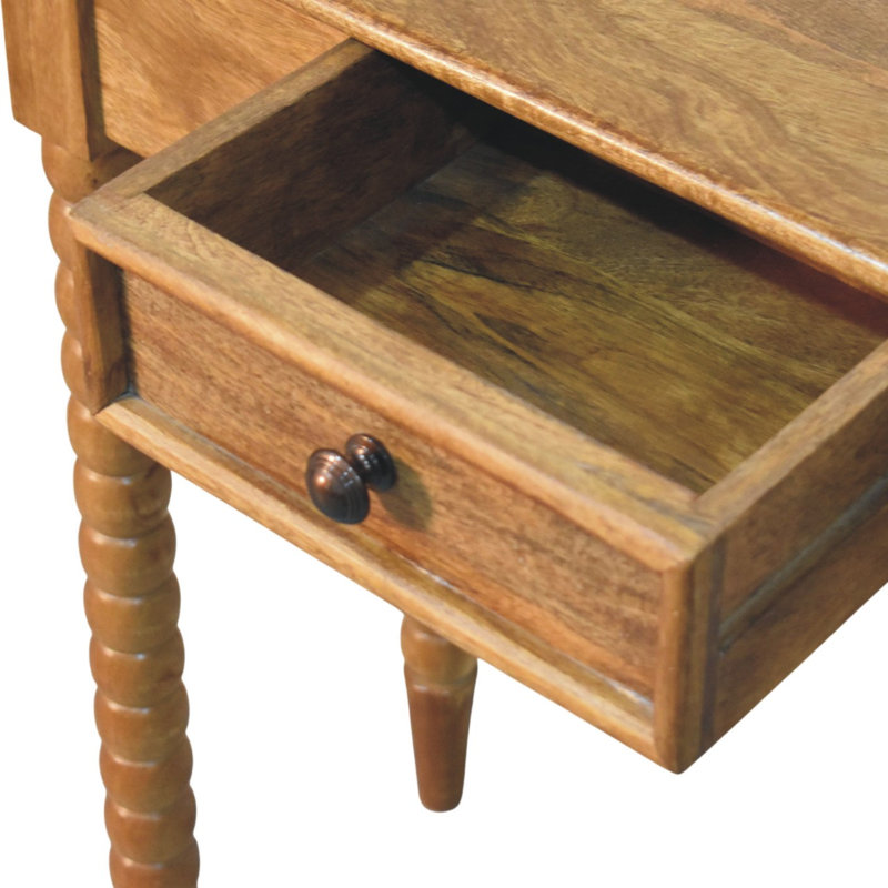 Table console à fuseaux en chêne ambré