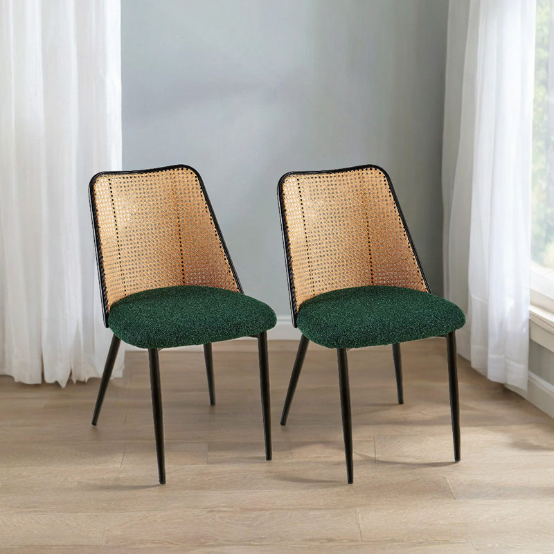 Boucle Upholstered Dining Chairs , Green, 2