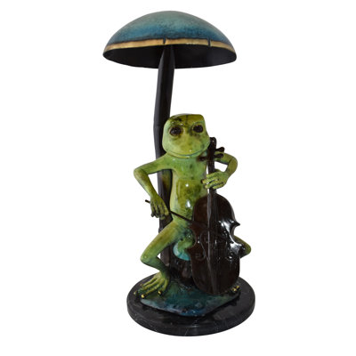 Statue de grenouille Crockrell jouant de la couleur violoncelle, taille: 12 po x 11 po x H 24 po