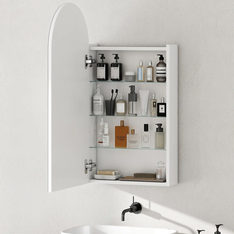 40 Wall Mounted Mirrored Bathroom Cabinets 4 Adjustable Shelves, White