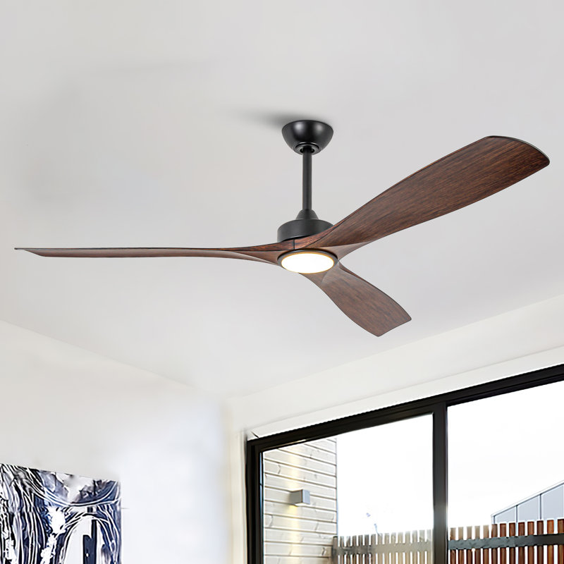 60" 3 - Blade Propeller Ceiling Fan With LED Lights And Remote Control, Brown