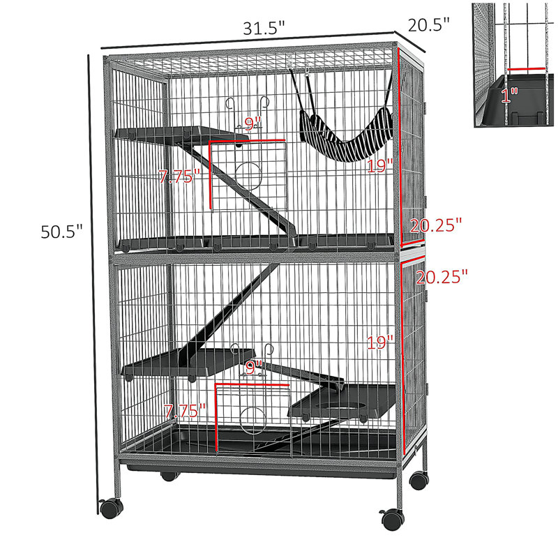 Pet Habitat,Pet House,Rolling Small Animal Cage, Black