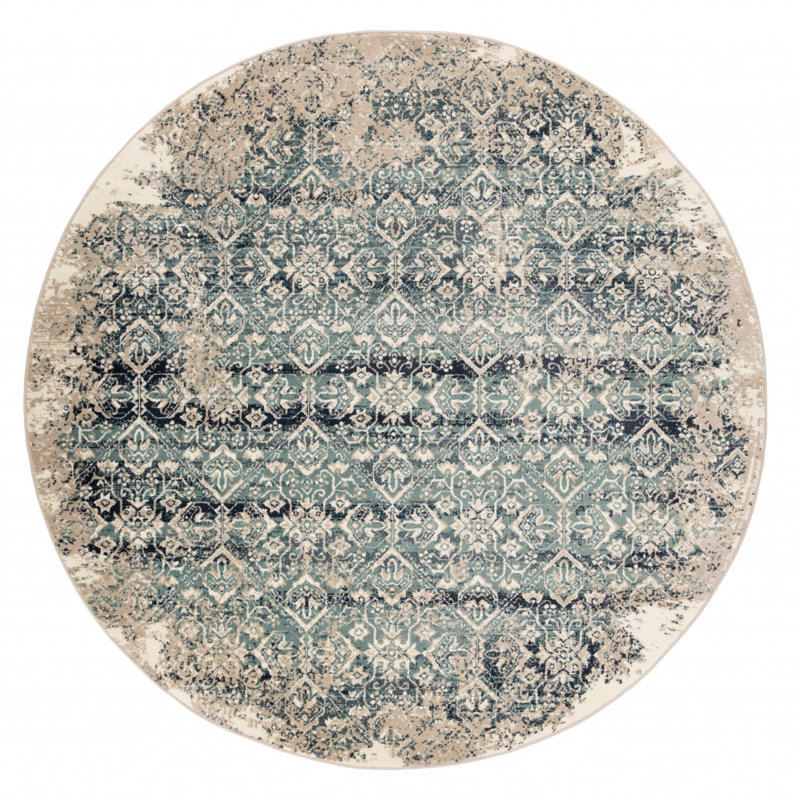 8' Runner Ivory and Blue Oriental Runner Rug, Rectangle 3'3" x 4'11"