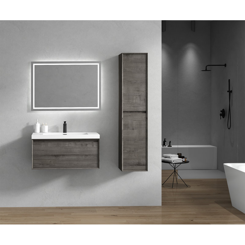 Meuble-lavabo mural simple l 35,4 po x P 19,6 po x H 17,7 po Crina, Chêne fumé