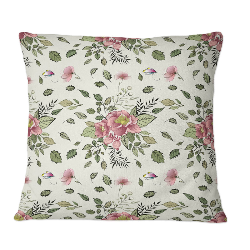 Coussin décoratif rétro à motif de fleurs roses rustiques, 16 po x 16 po