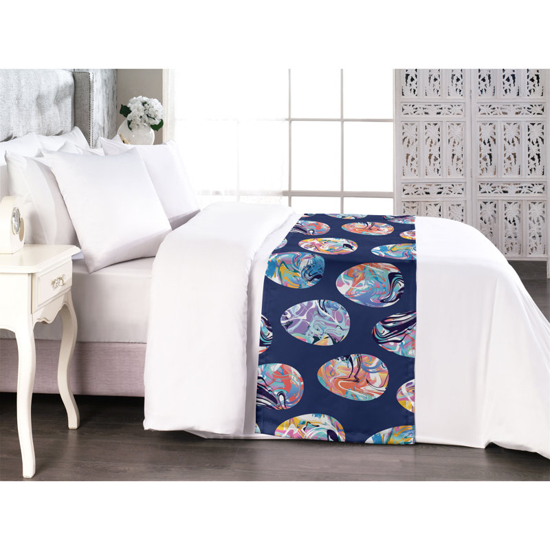 Ambesonne Easter Themed Bed Scarf Runner Psychedelic Egg Art Indigo Multicolor, King