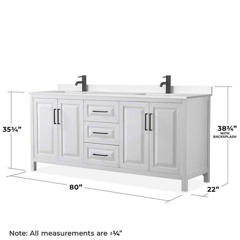 Daria 80'' W Vanity, Matte Black, White, White Quartz