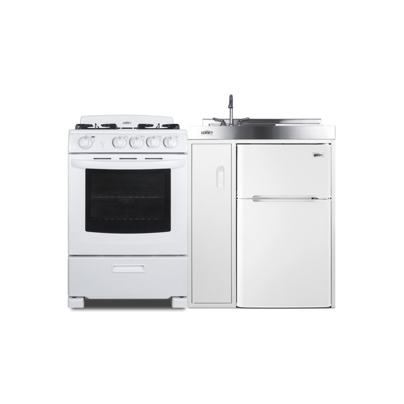White All-In-One Kitchenette with Gas Range and Refrigerator