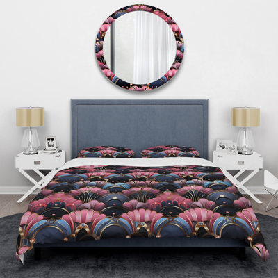 Damask Pink And Blue Art Deco Pattern I Abstract Duvet Cover