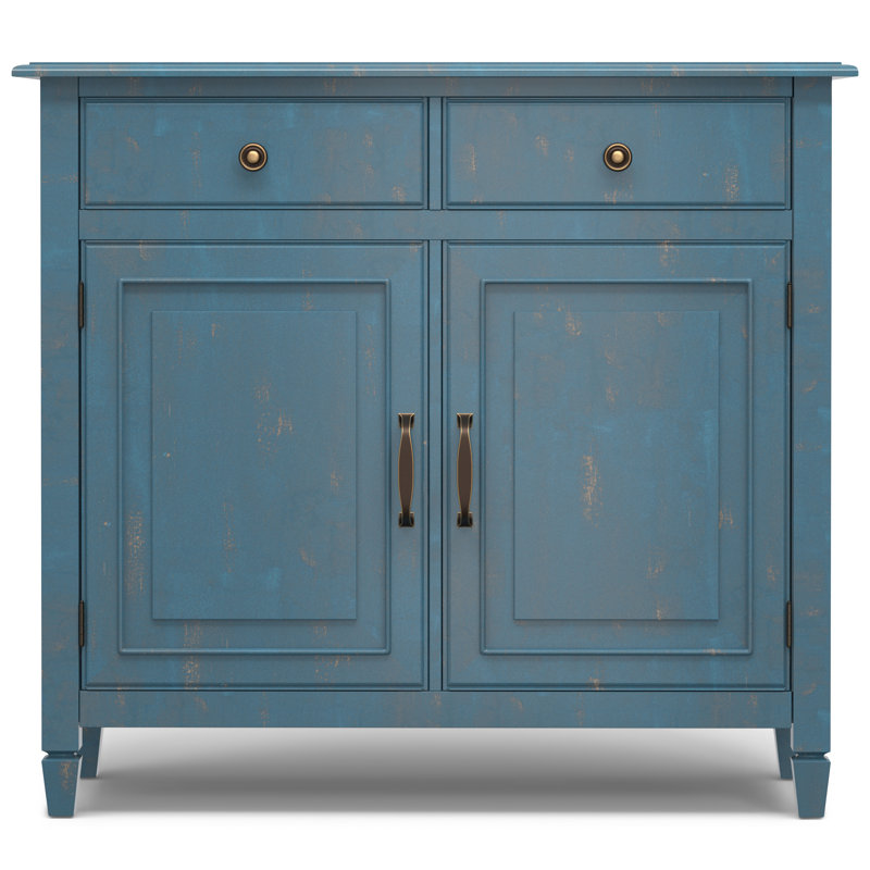 Connaught 40"W Solid Wood 2-Shelf Entryway Storage Cabinet with 2 Storage Drawers, Blue