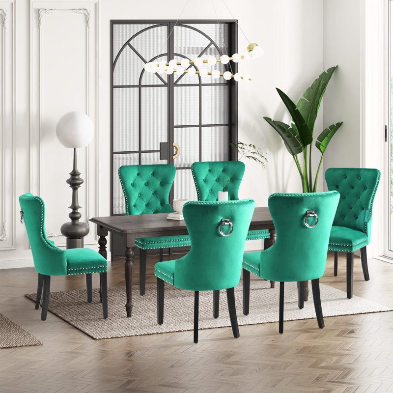 Tufted Velvet Side Chair (Set Of 6), Dark Green