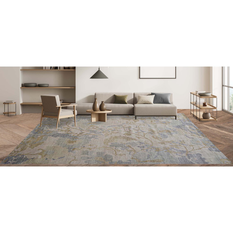 Wool Floral Area Rug, Rectangle 6' x 9'