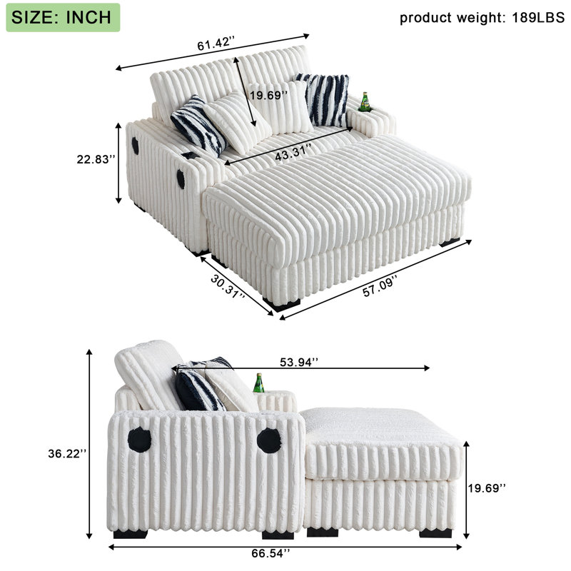61.42''W Modular Upholstered Fabric Loveseat And Ottoman Set, Beige
