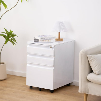 3-Drawer Metal Filing Cabinet with Lock, Mobile Under-Desk Rolling Storage for Home Office