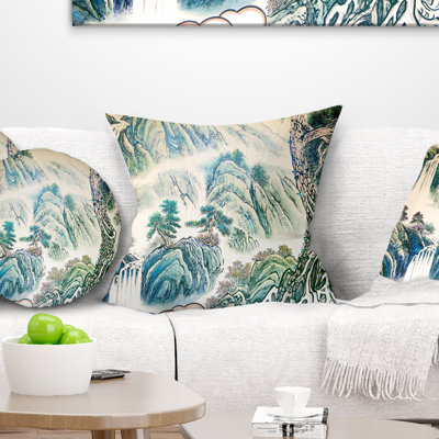 Blue Chinese Landscape - Floral Printed Pillow