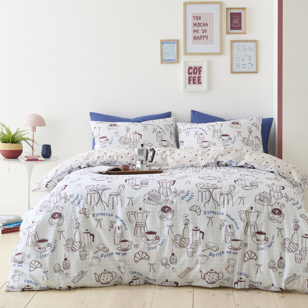 Fusion Coffee Club Cotton Blend Geometric Duvet Cover Set with Pillowcases