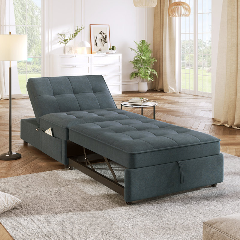 Fauteuil convertible 4 en 1 Sartain avec tissu en lin et éponge haute densité, Lin bleu foncé