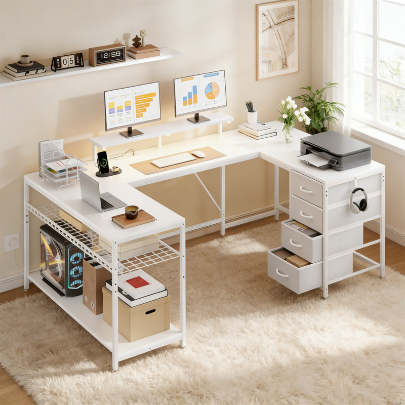 Metal Base Computer Desk, White