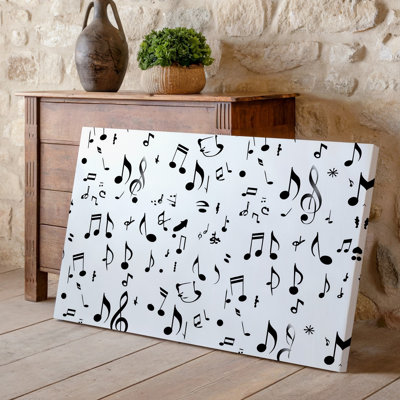 Canvas Create A Seamless Pattern Featuring A Variety Of Black Musical Wall Art Notes And Symbols Scattered Across A Clean White Canvas Wall Art
