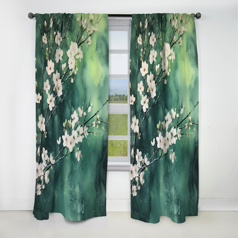 Emerald Cherry Blossoms Symphony I - rideau cerise - rideau occultant à motif floral - 1 panneau, L 52 po x L 95 po