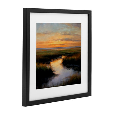 «Warm Marshland Sunset», reproduction encadrée sous verre, par Petal Prints Design