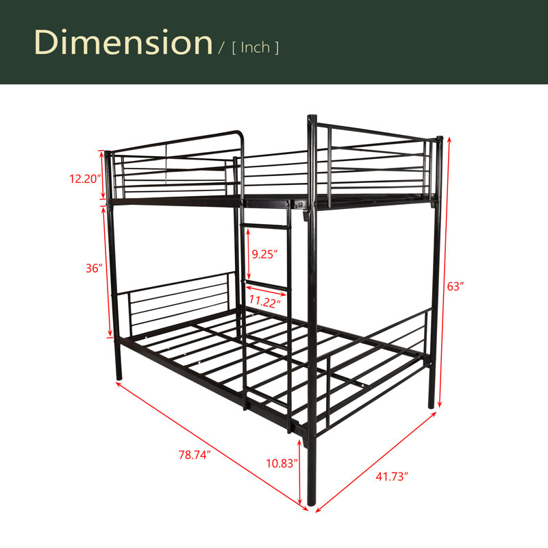 Twin Over Twin Bunk Bed, Metal Frame With Ladder, Black