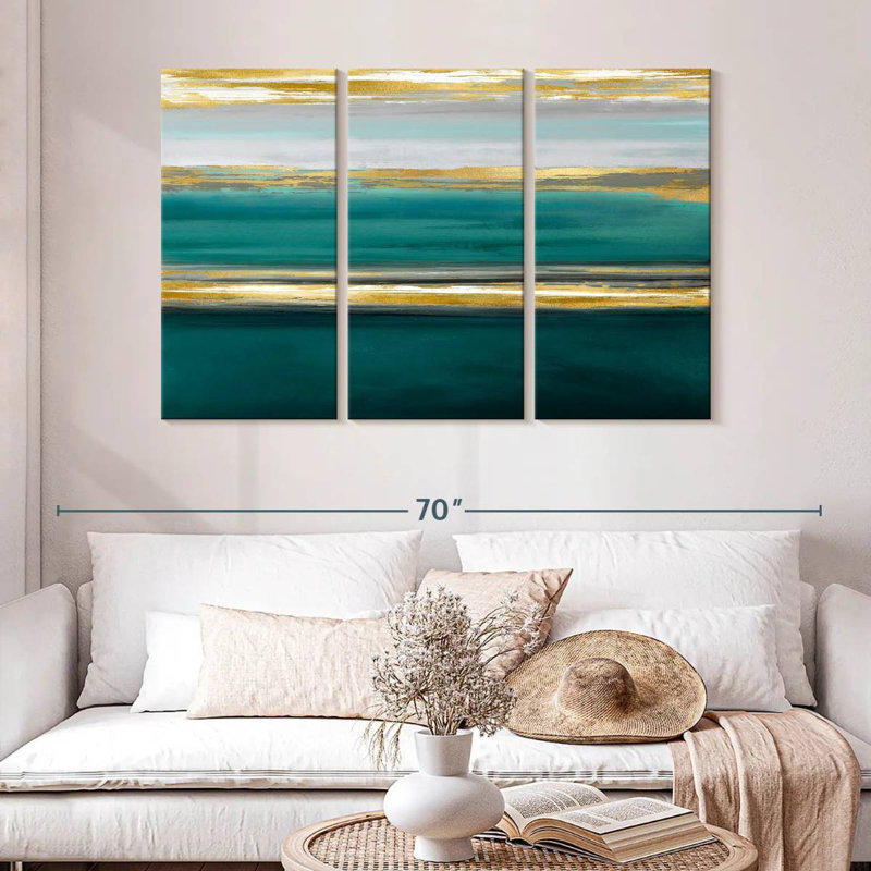 Avery Parallel Lines On Teal, 32" H x 50" W