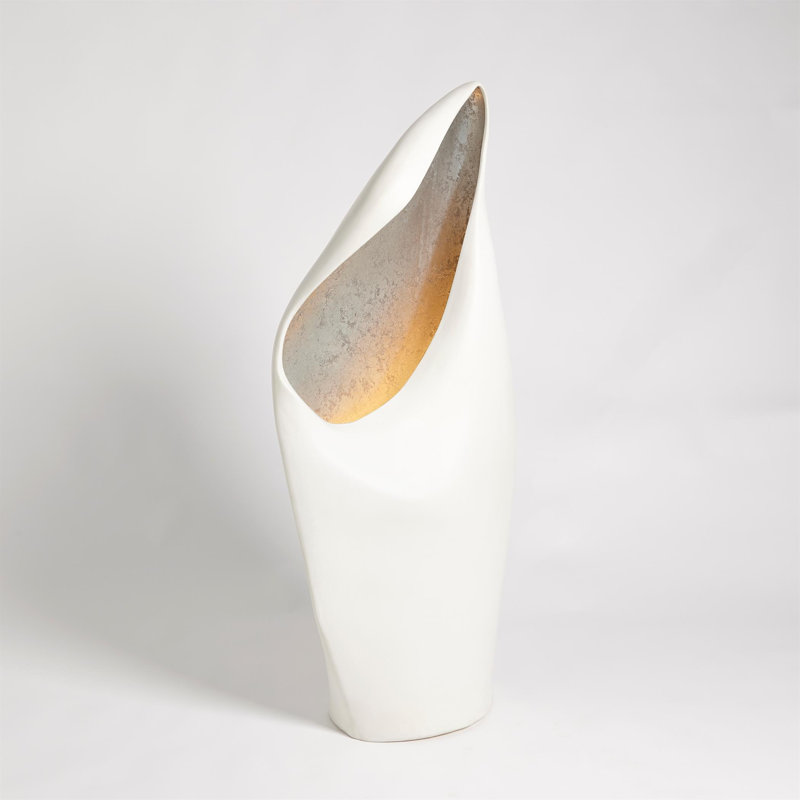 Cowl Lamp-White w/Leaf-Lg, Silver