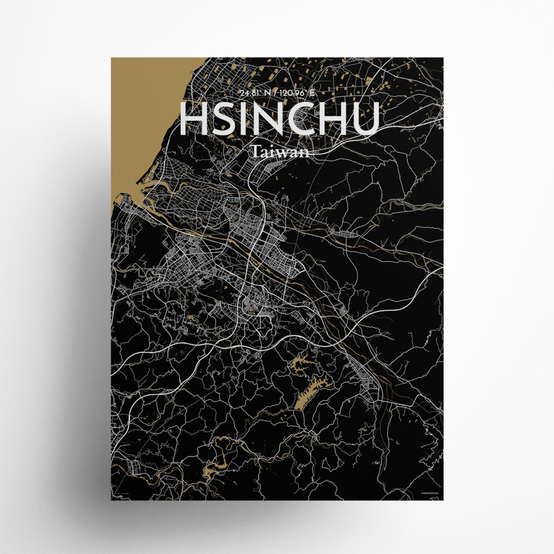 Hsinchu City Map In Luxe - No Frame Print, 24cm H x 18cm W x 0.05cm D