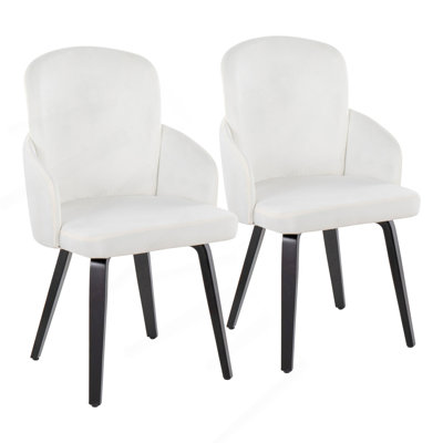 Chaise de salle à manger contemporaine en bois noir et velours crème avec accent doré par Lumisource - ensemble de 2