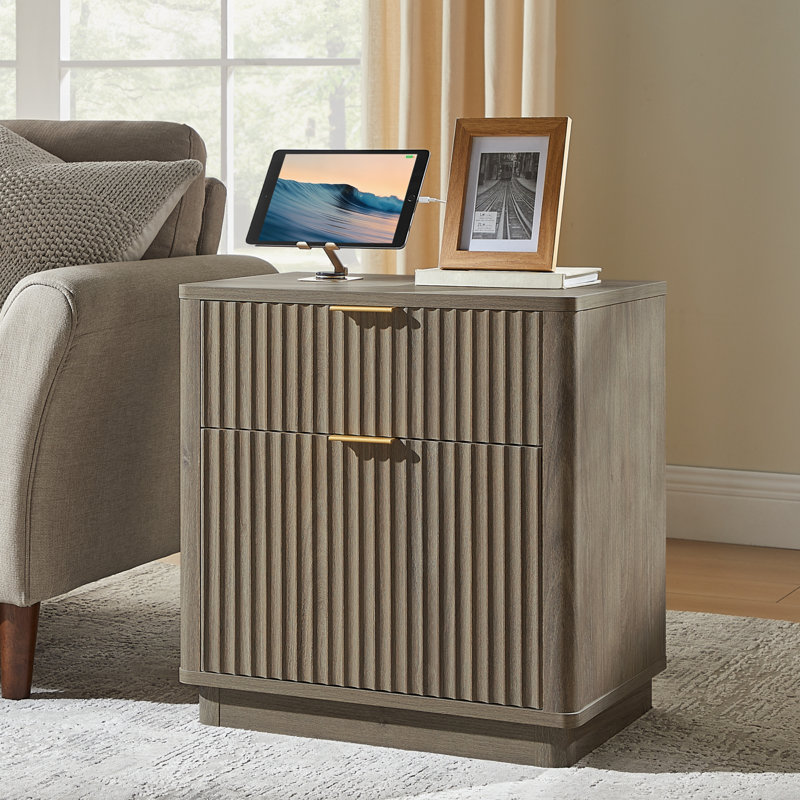 23'' Fluted Nightstand With Mid-Century Modern, Gray Alder