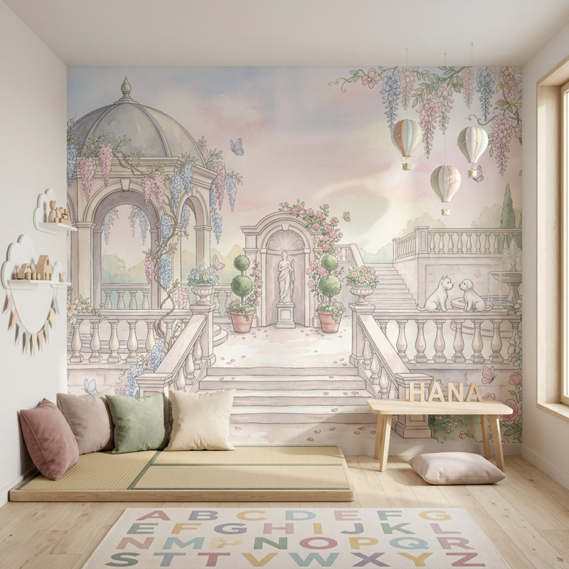 Murale de pavillon de jardin classique Pastel Garden, 200 po x 120 po, Non tissé