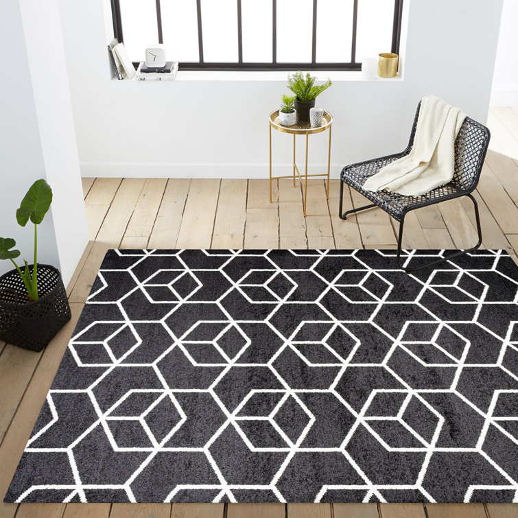 Mashawna Blocks Modern Geometric Black/White Rug