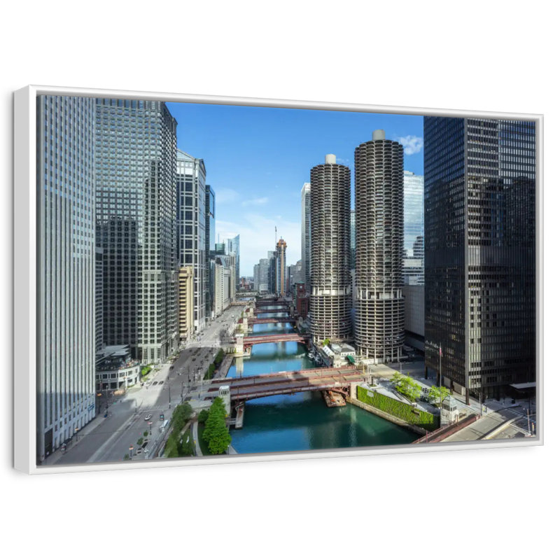 Chicago Riverside Towers, 13 po x 9 po, Cadre flottant blanc