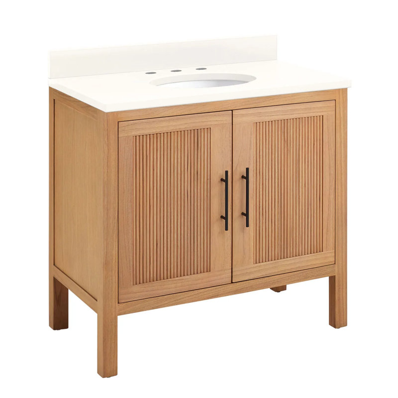 36" Ayanna Single Bathroom Vanity Set with Oval Undermount Sink, Arctic White Quartz, 8" Centers