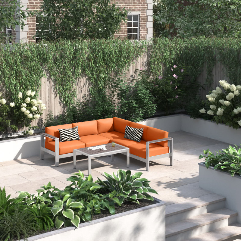 Ensemble de conversation modulaire avec coussins 4 pièces Shore, Orange