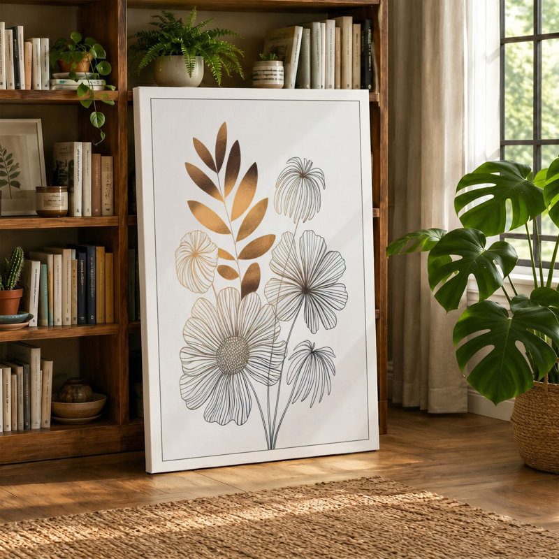 Study in Gold Botanical 1 Piece Wrapped Canvas Wall Art, 24x16 - 61.0 x 40.6 cm, Taupe Border