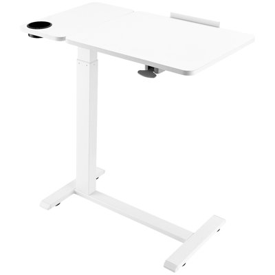 Table d'appoint avec 4 roulettes dissimulées, hauteur réglable, plateau rabattable, porte-gobelet, portable, idéale pour la maison, le bureau ou la salle d'étude. Plateau blanc inclinable de 0 à 60°. Grande surface spacieuse avec bords antidérapants et roulettes pivotantes.