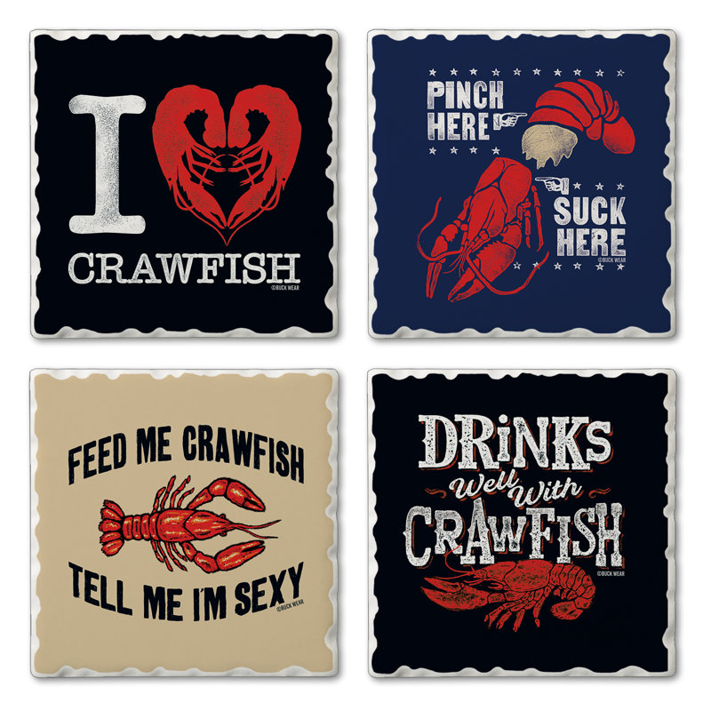 Love Crawfish Assorted 4 Pack Tumbled Tile Coasters