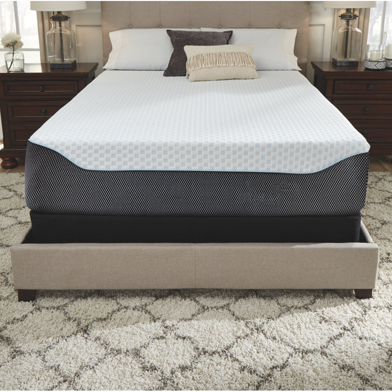 Contemporary CoolGel King-Size Memory Foam Mattress in White/Blue