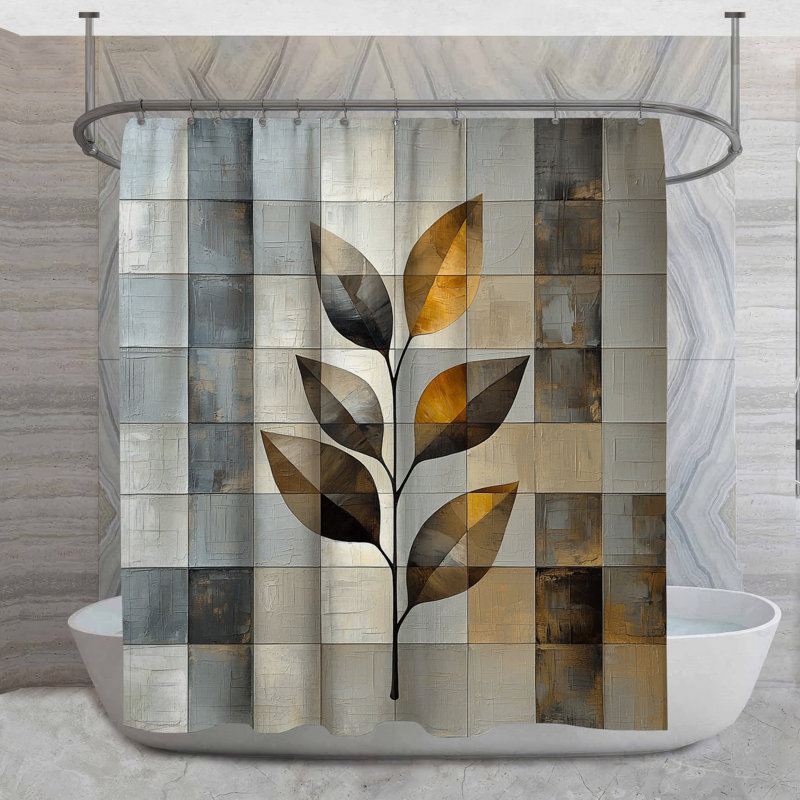 Rideau de douche Marquetry - Décor de salle de bain abstrait scandinave, H 73 po x l 70 po