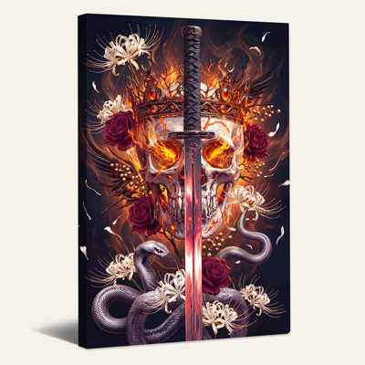 Impression sur toile Fiery Crowned Skull