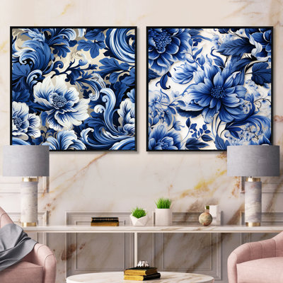 Motif victorien cobalt bleu à volutes victoriennes