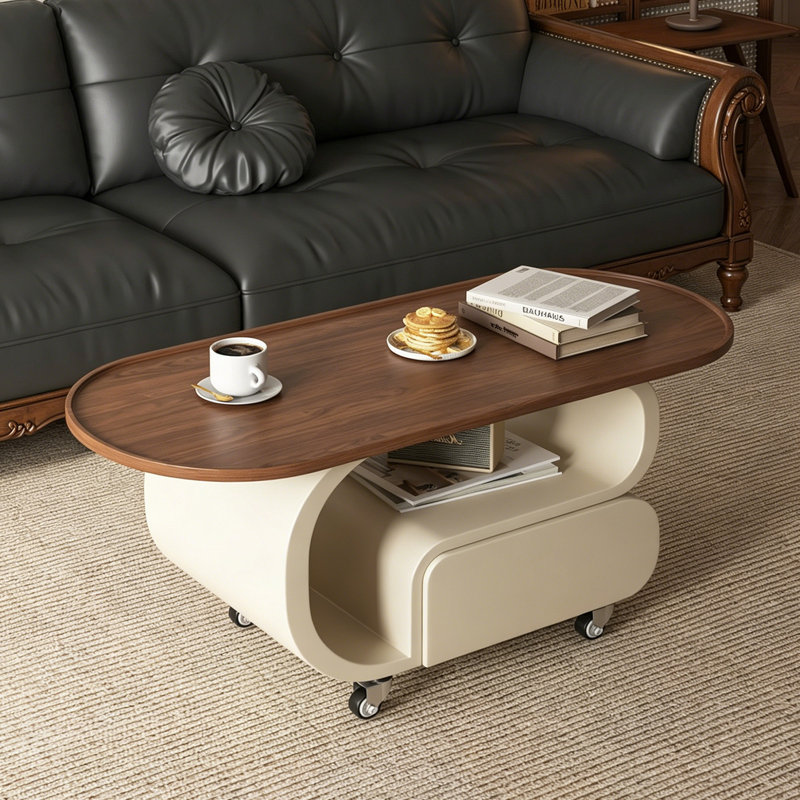 Table basse mobile Creativ, Blanc, H 19,68 po x L 47,24 po x l 23,62 po, Noyer