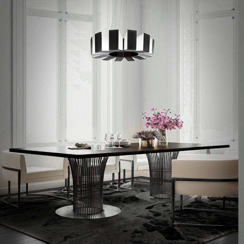 Chronos Unique / Statement Drum Dimmable LED Chandelier, 34", Black, 10" H X 34" W X 34" D , 12 Lights
