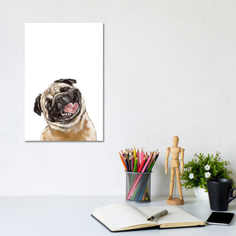 Happy Laughing Pug - Wrapped Canvas Print, 20.32 cm H x 30.48 cm W