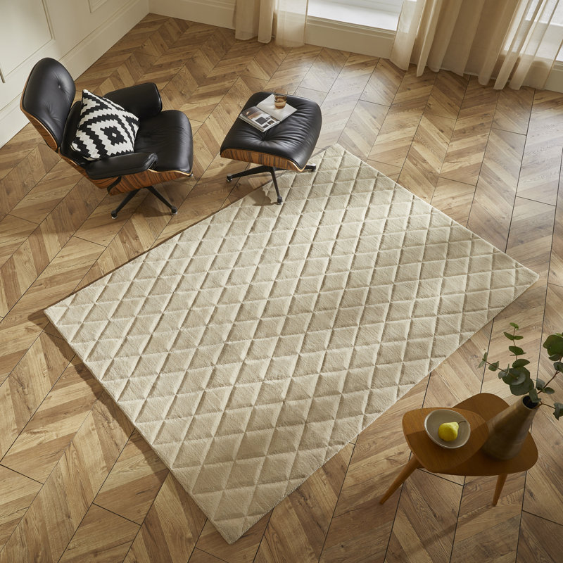 Geometric Shapes Wool Hand Tufted Area Rug, Beige, Rectangle 240 x 300 cm